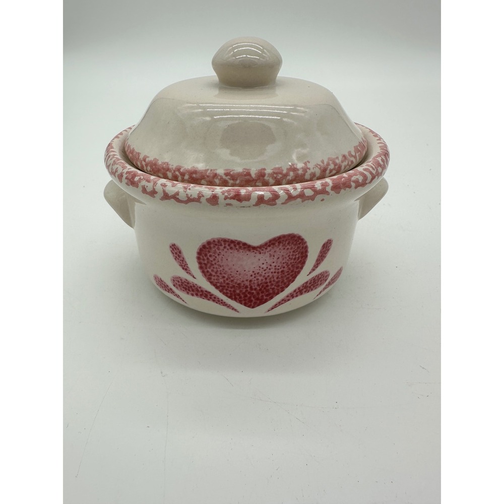 Ceramic Heart Lidded Crock Farmhouse Kitchen Storage Pot Cream Pink